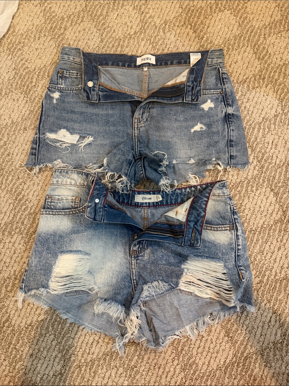 2  High-Rise Distressed Denim Shorts - Blue